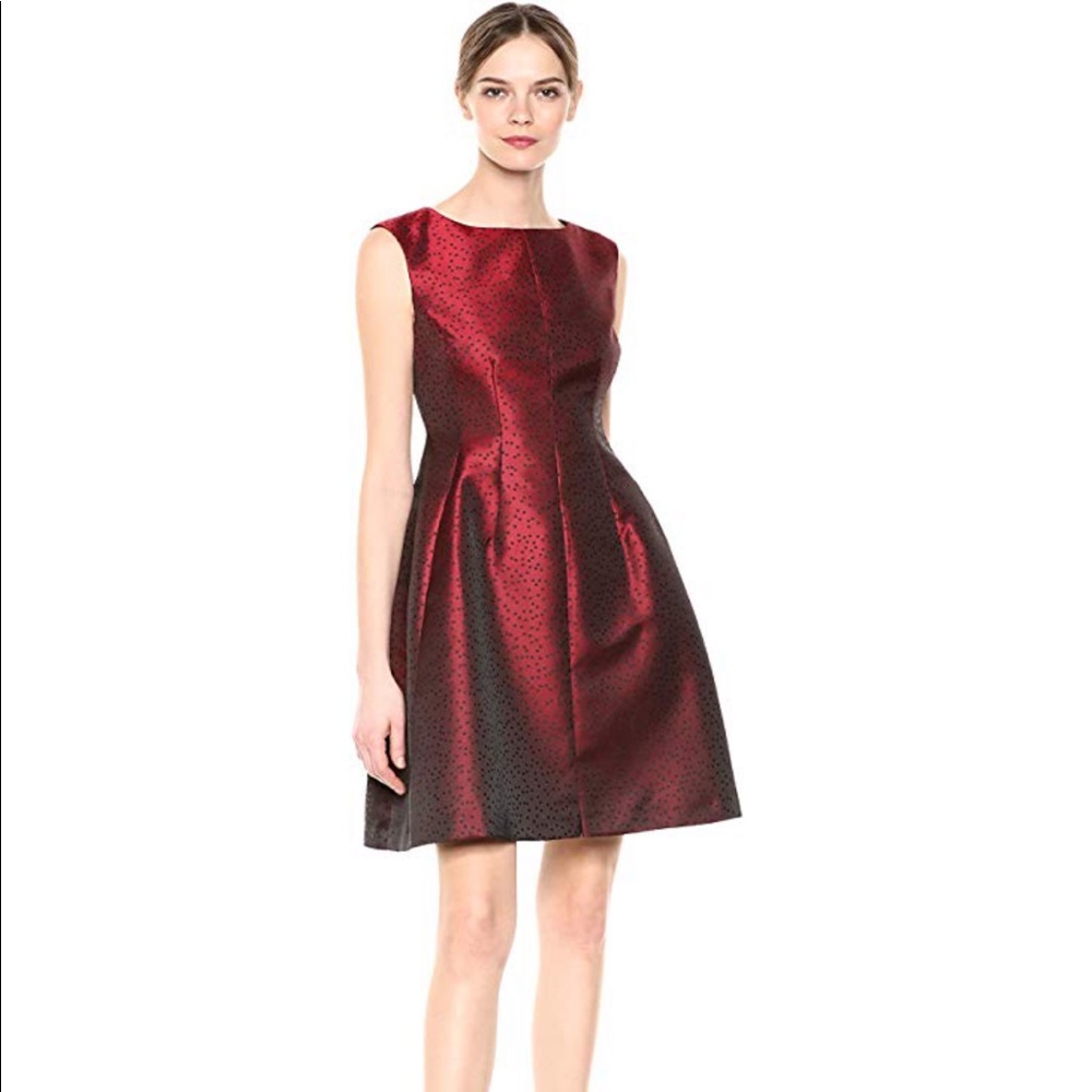 ANNE KLEIN Jacquard Inverted Pleat Fit Flare Dress